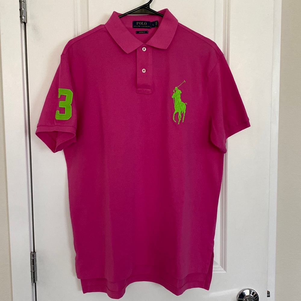 NWOT - Mens Polo by Ralph Lauren “Big Pony” Polo Shirt - Large-Custom Fit, Pink